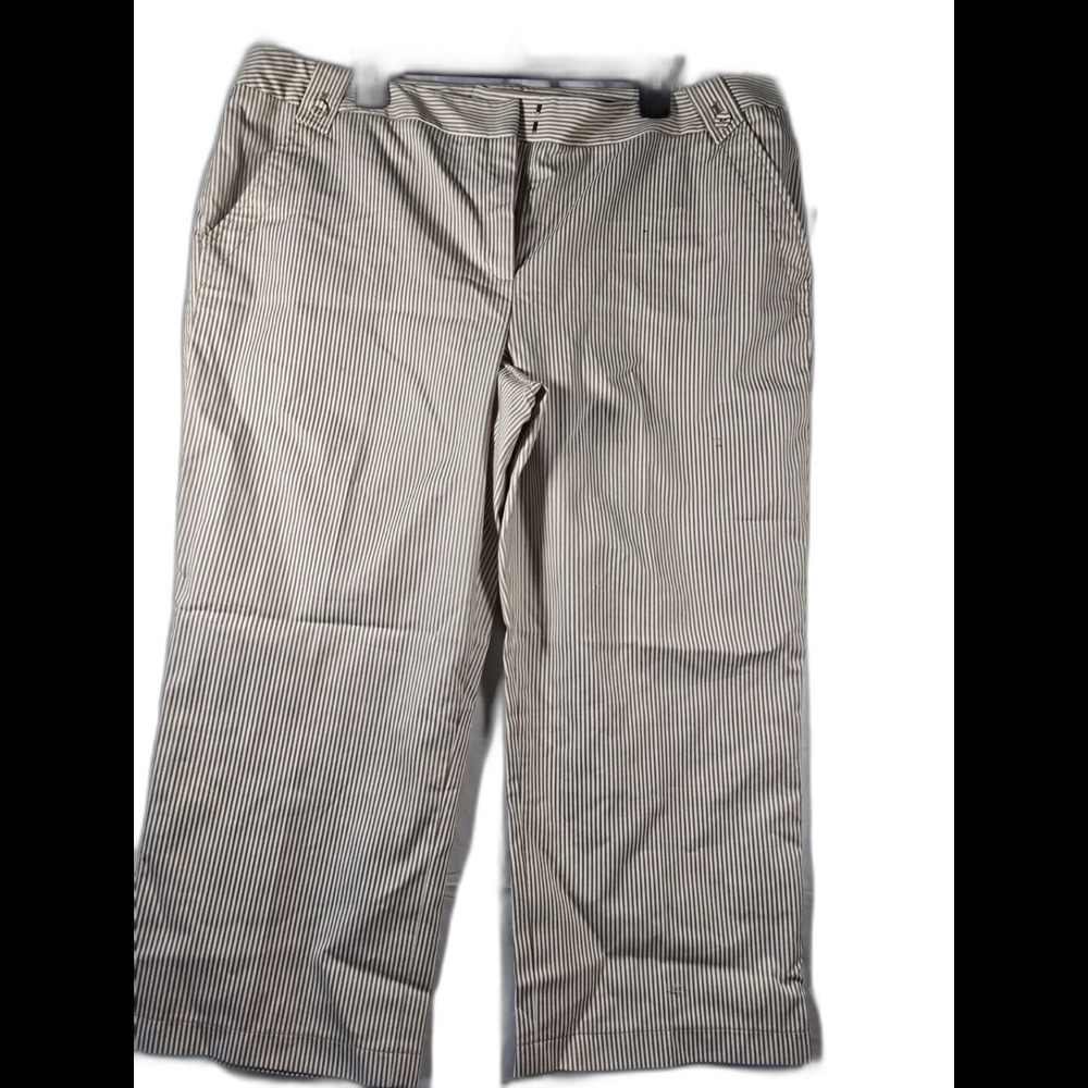 NWT Plus Size 18 Capris by Apostrophe Poly/Rayon/Spandex Beige w/Subtle Stripes